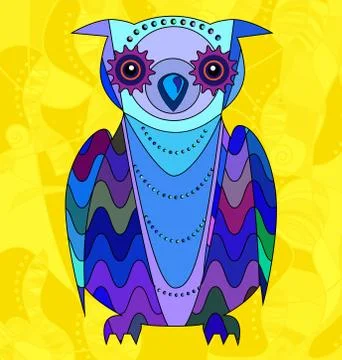 Colored background image portrait of the abstract owl Stock Illustration