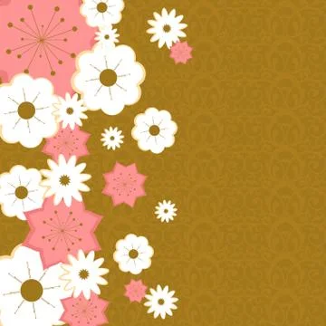Colored background with pattern and flowers Stock Illustration