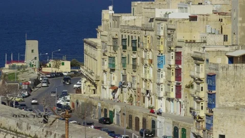 Colored balconies in Valletta Malta Stock Footage 74719676