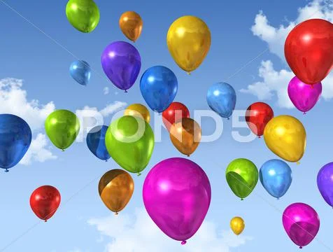 Colored balloons on a blue sky Stock Illustration