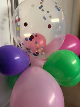 Colored Balloons with Confetti Stock Photos