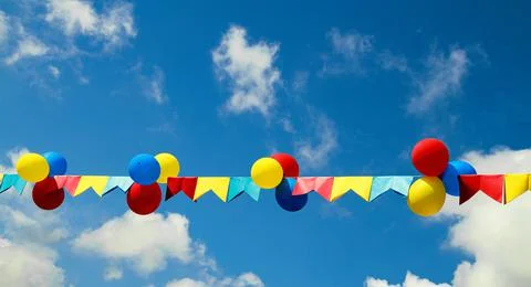 Colored balls and flags Foto stock