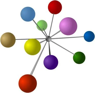 Colored balls connected into the centre sphere 库存插图