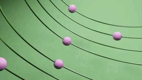 Colored balls move along lines. Design. Colored balls roll along metal brackets Stock Illustration