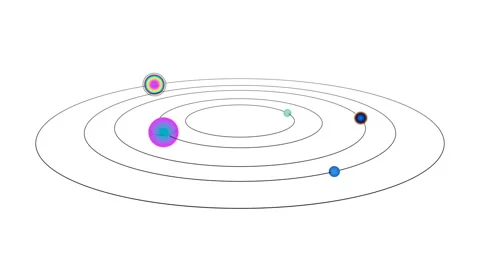 Colored balls strung on a wire and move in a circle on a white background Stock Footage 127486340