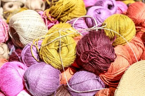 Colored balls of yarn. Stock Photos