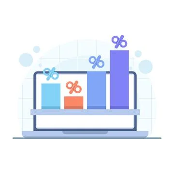 Colored bar chart with percentage symbol showing growth and data analysis Stock Illustration