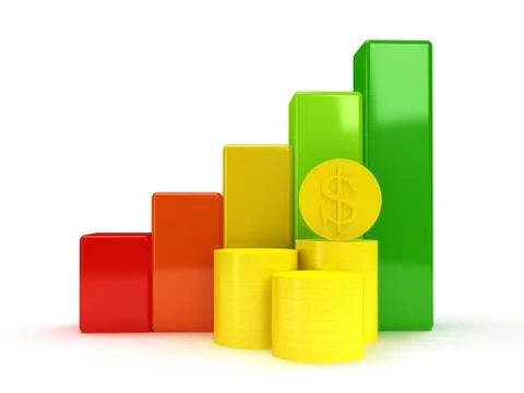 Colored bar graph with dollar coins Stock Illustration