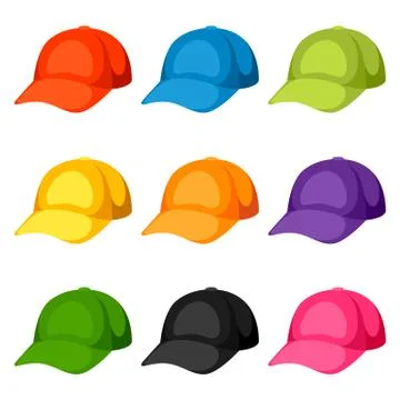 Colored baseball caps templates. Set of promotional and advertising clothes Stock Illustration