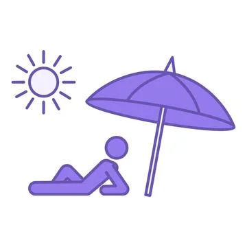 Colored Beach Icon. Vector Icon of a Man Sunbathing under the Sun and a Bea.. Illustration