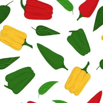 Colored bell pepper seamless pattern on white background. Stock Illustration