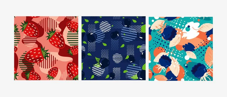 Colored berry patterns . Red, blue, blackberry of patterns Stock Illustration