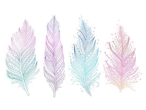 Colored bird feathers Stock Illustration