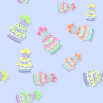 Colored birthday cake seamless pattern on blue Stock Illustration