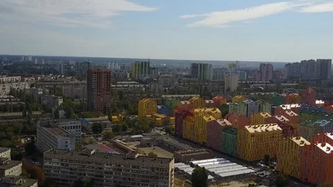 Colored block of multistory buildings in Kyiv Stock Footage 99366605