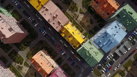 Colored block of multistory buildings in Kyiv Video stock 99366911