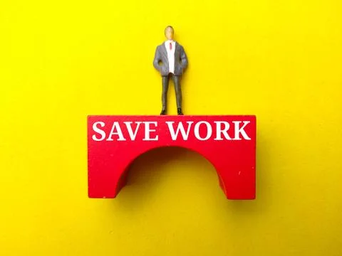 Colored block with the word SAVE WORK Stock Photos