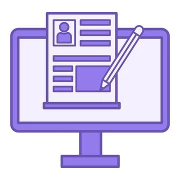 Colored Blog Icon. Vector Icon of Blogger Website, Pencil and Computer. Pub.. Stock Illustration