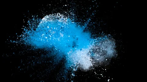 Colored blue powder explosion, abstract close up dust Stock Footage 122811606