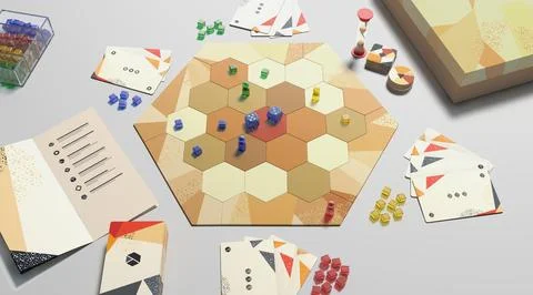 Colored board game field with chips, dice and cards mockup Stock Illustration