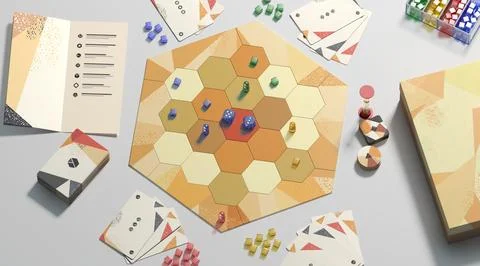 Colored board game field with chips, dice and cards mockup Stock Illustration