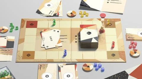 Colored board game field with chips, dice and cards mockup Stock Illustration