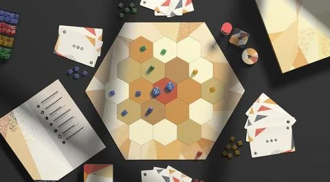 Colored board game field with chips, dice and cards mockup Stock Illustration