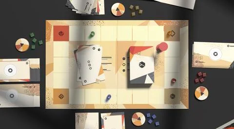 Colored board game field with chips, dice and cards mockup Stock Illustration