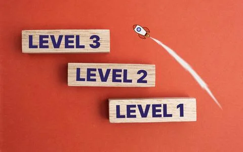 Colored board with the words level 1, level 2 and level 3 Stock Photos