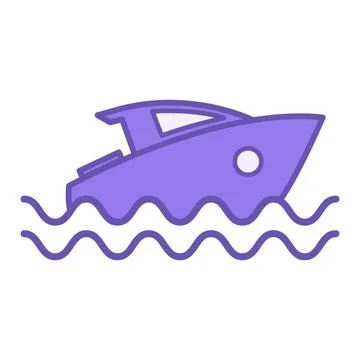 Colored Boat Icon. Vector Icon of a Boat Floating on the Waves. Travel and .. 库存插图