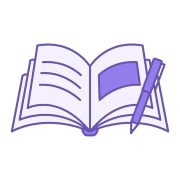 Colored Book Icon. Vector Icon. Open Book and Pen. Education, School. Writi.. Stock Illustration