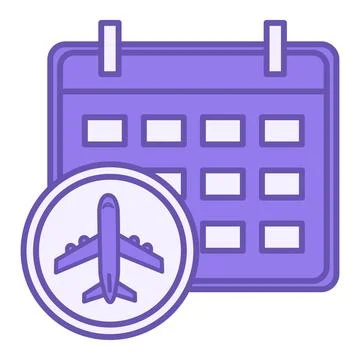 Colored Booking Icon. Vector Calendar and Airplane Icon. Flight date. Trave.. Stock Illustration
