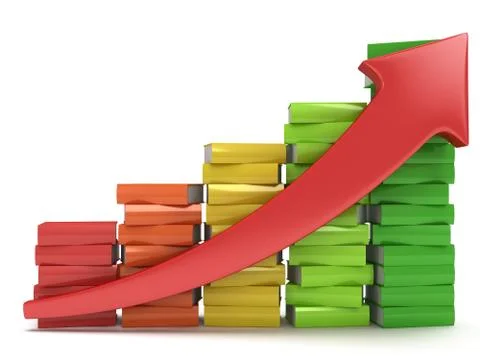 Colored books graph with red arrow Stock Illustration