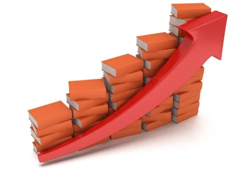 Colored books graph with red arrow Stock Illustration