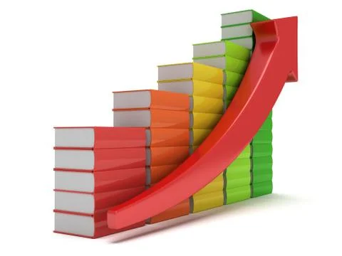 Colored books graph with red arrow Stock Illustration
