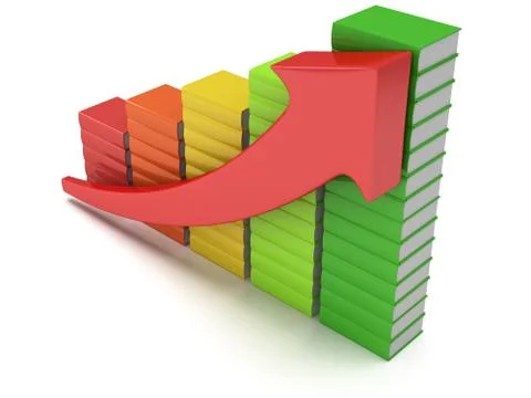 Colored books graph with red arrow Stock Illustration