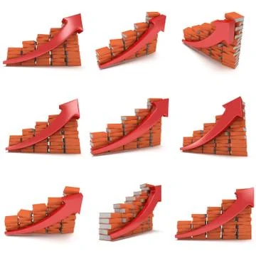 Colored books graph with red arrow Stock Illustration