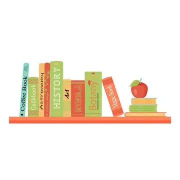 Colored bookshelf with apple Stock Illustration