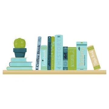 Colored bookshelf with cactus Stock Illustration