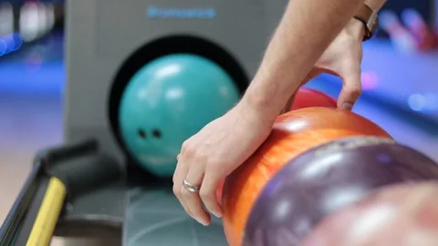 Colored bowling balls in the club Stock Footage 106295485