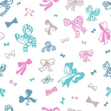Colored bows on white background seamless vector pattern. For surface patterns イラスト素材