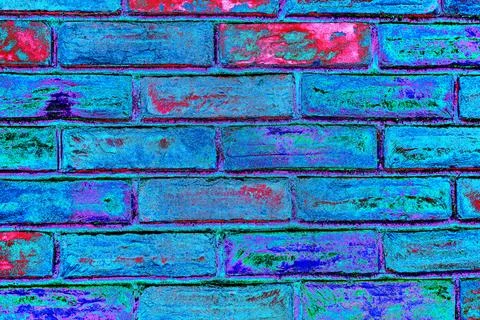 Colored brickwork modified color scheme, abstract, colorful background Stock Photos