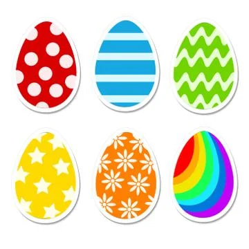 Colored bright Easter eggs in cartoon style on white. Stock vector iluustrati Stock Illustration