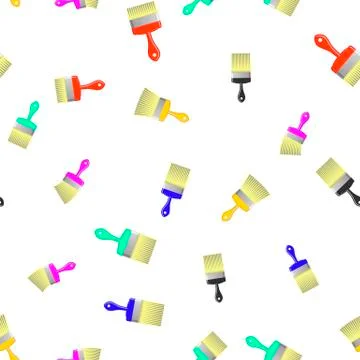 Colored Brushes Seamless Pattern on White Stock Illustration