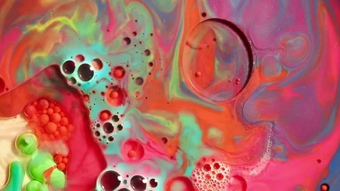 Colored bubbles of paint on the oil surface Stock Footage 80856019