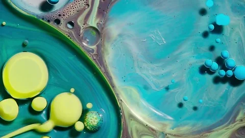 Colored bubbles of paint on the oil surface Stock Footage 81146718