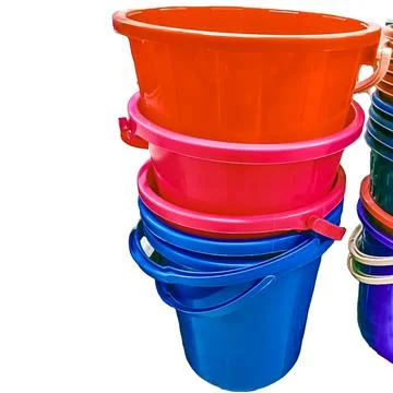 Colored buckets Stock Photos