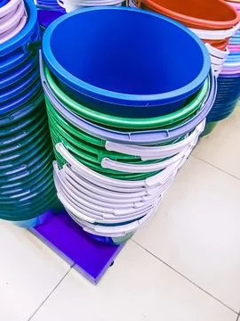 Colored buckets Stock Photos
