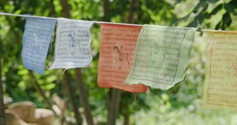 Colored Buddhist flags Stock Footage 137648576