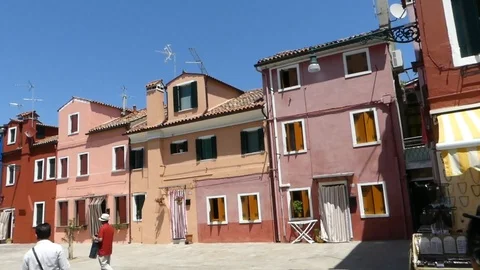 Colored Buildings in Burano Stock Footage 97357438